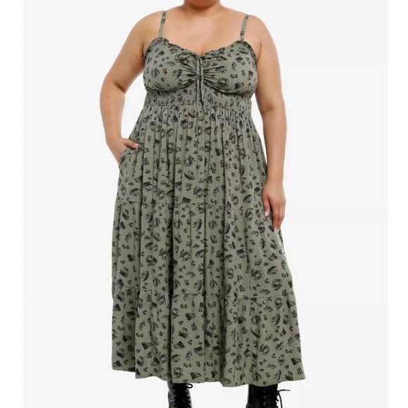 NWT Hot Topic 2 Thorn & Fable Green Mushroom Frog Tea Midaxi Dress 2X 18 20 - Picture 2 of 10